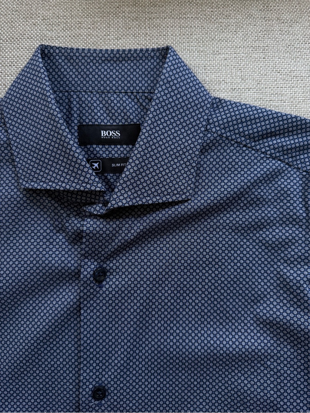 BOSS "Jason" Slim Fit Dress Shirt Navy Micro-Pattern
